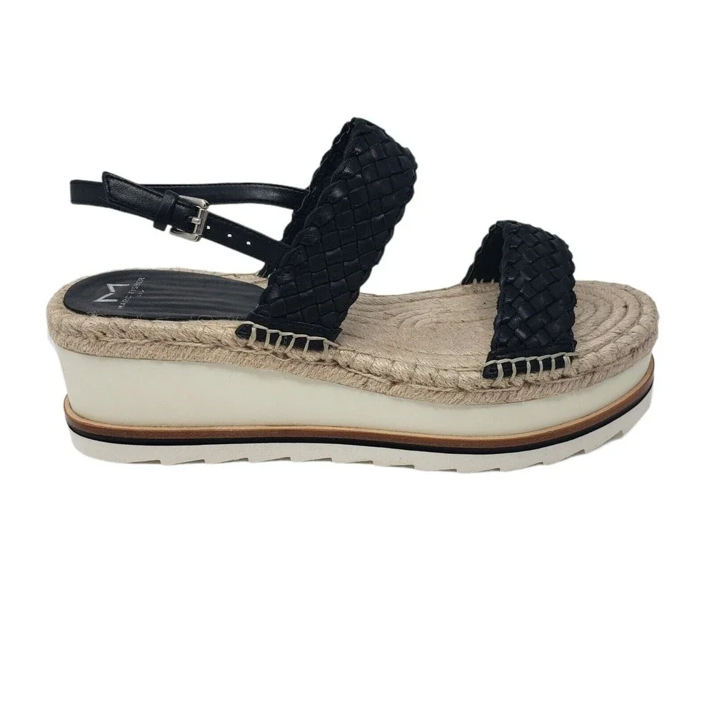 Marc Fisher Gabli Leather Braided Straps Platform Wedge Sandal Black Size 10 NEW